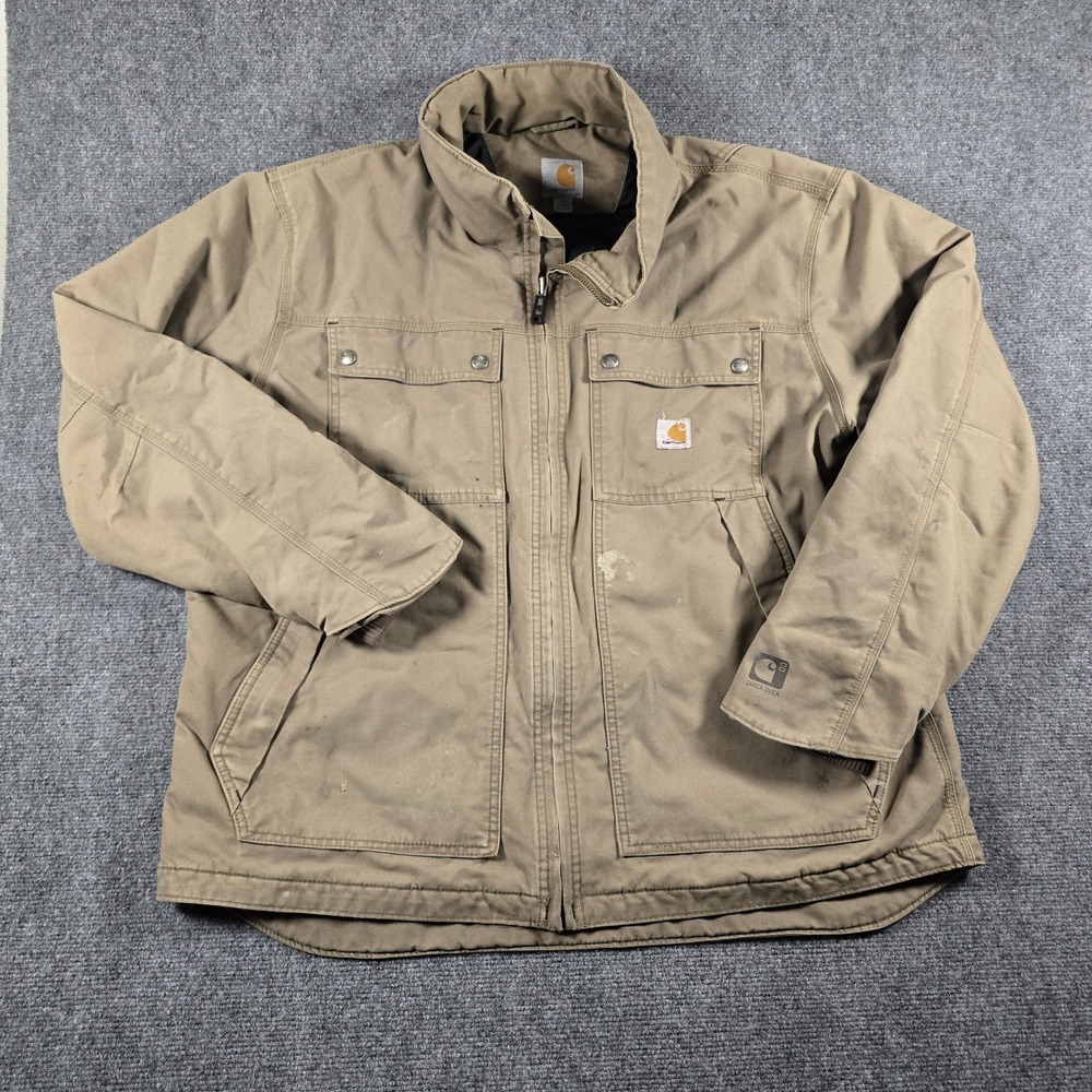Carhartt Quick Duck Insulated Work Jacket XL Brown Full Zip Canvas Coat